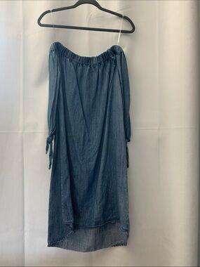 🍄Women’s Blue Off-Shoulder High-Low Chambray Skirt